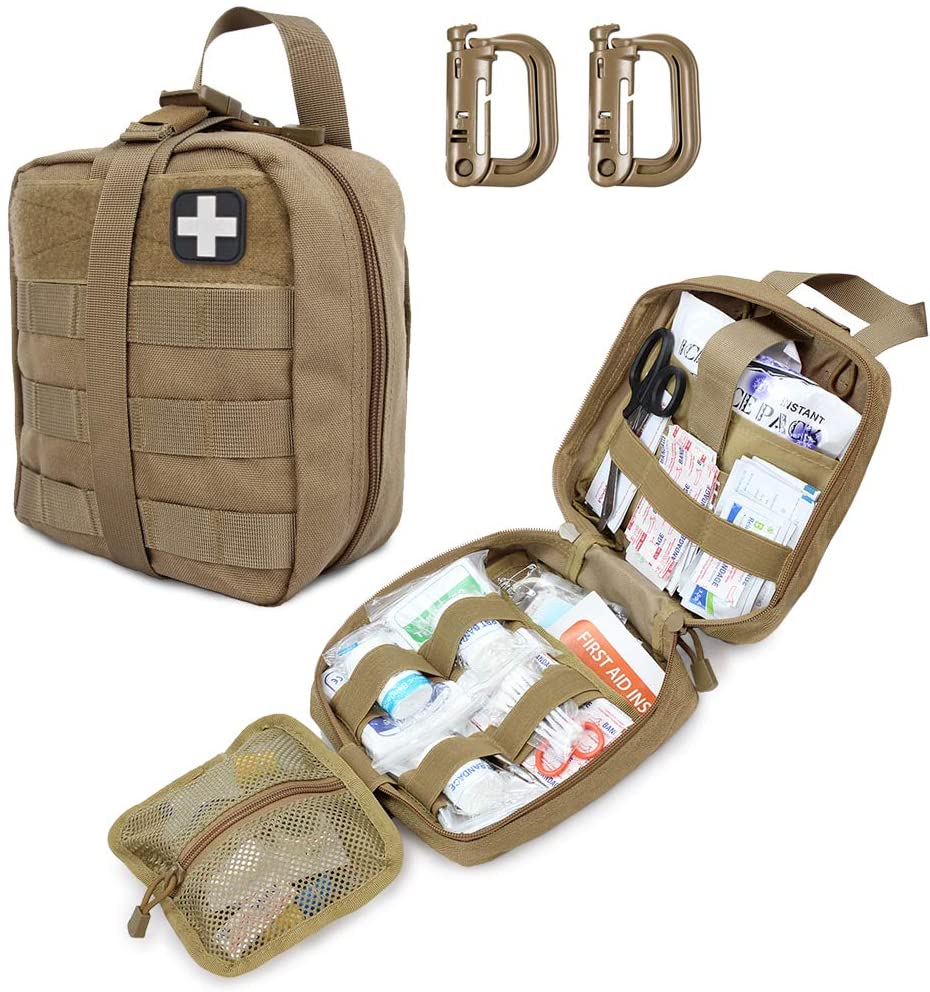 Khaki Tactical First Aid Military Medical Pouch e kenyeletsa Red Cross Patch