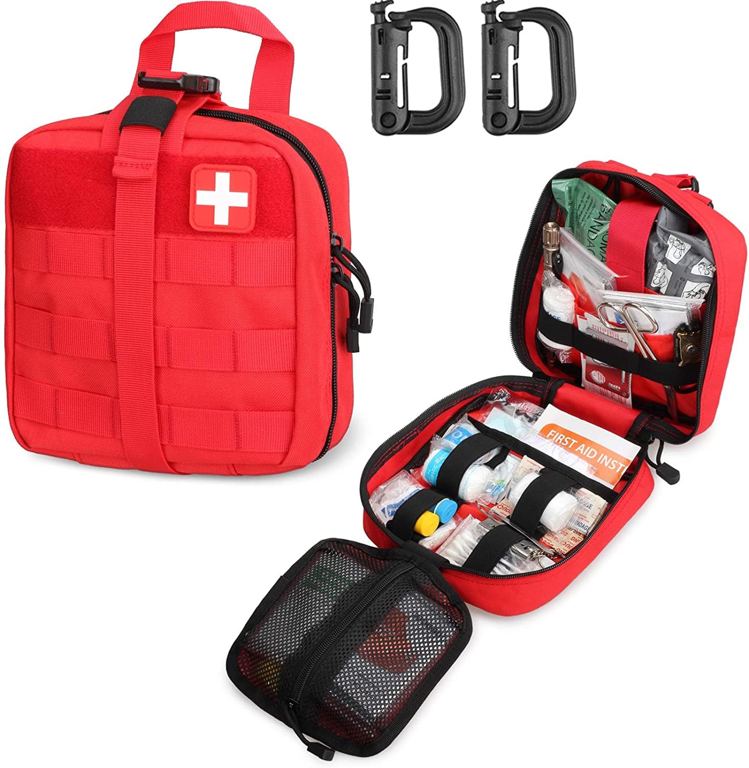 Red Tactical First Aid Military Medical Pouch e kenyeletsa Red Cross Patch