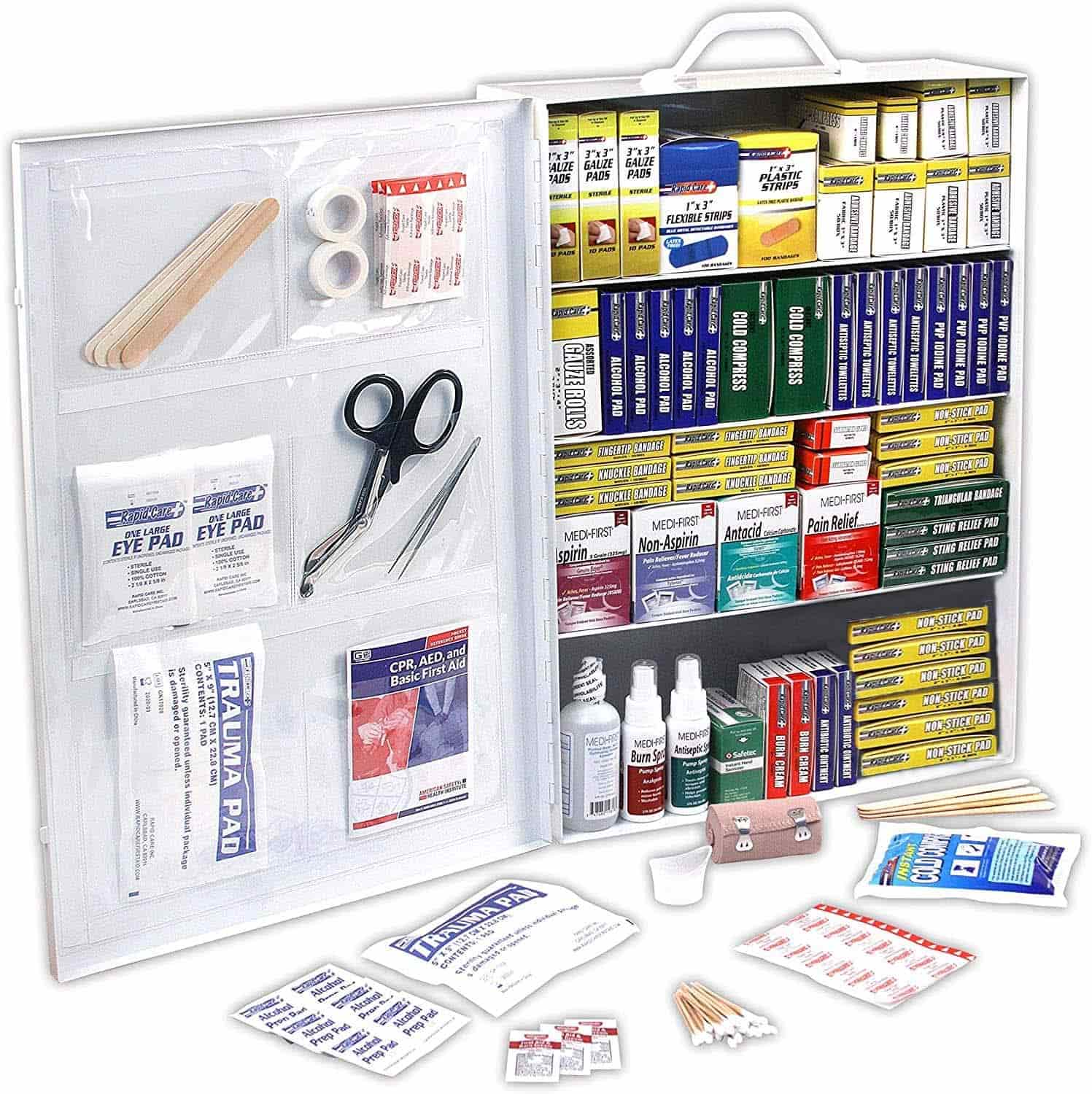 The Wall Mountable 4 Shelf First Aid Kit Khabinete e na le 1100 Piece